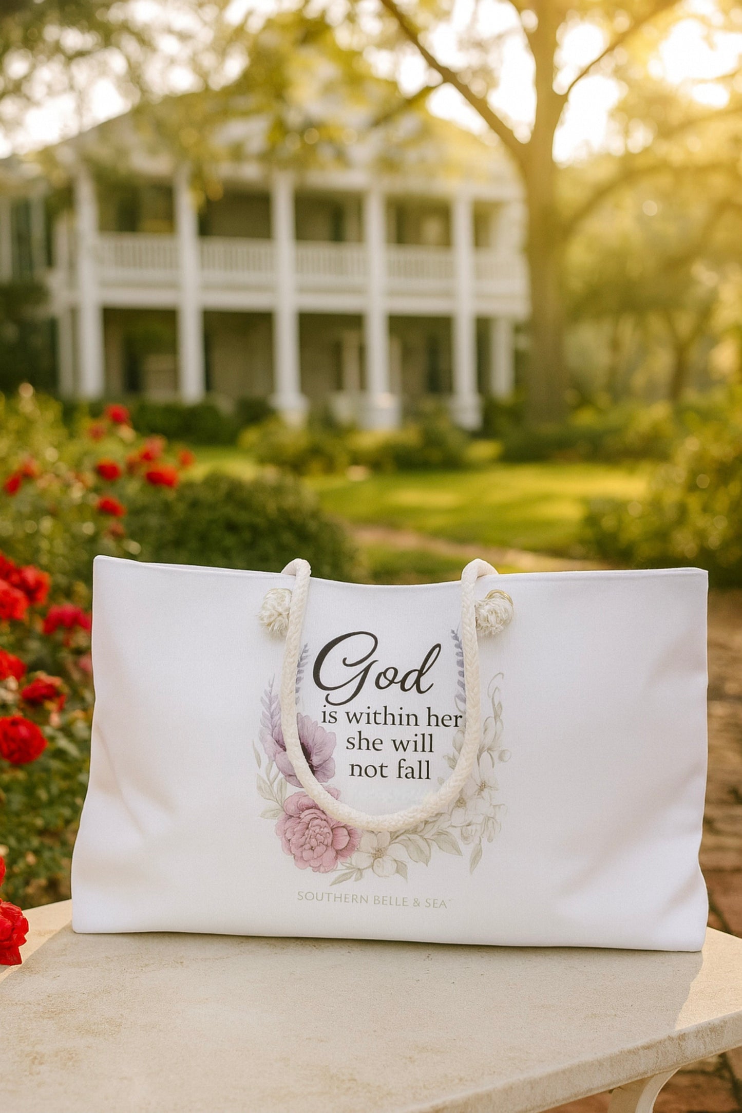 God Is Within Her” Pink Floral Weekender Tote — Virtue Collection | Southern Belle & Sea™ - Southern Belle & Sea