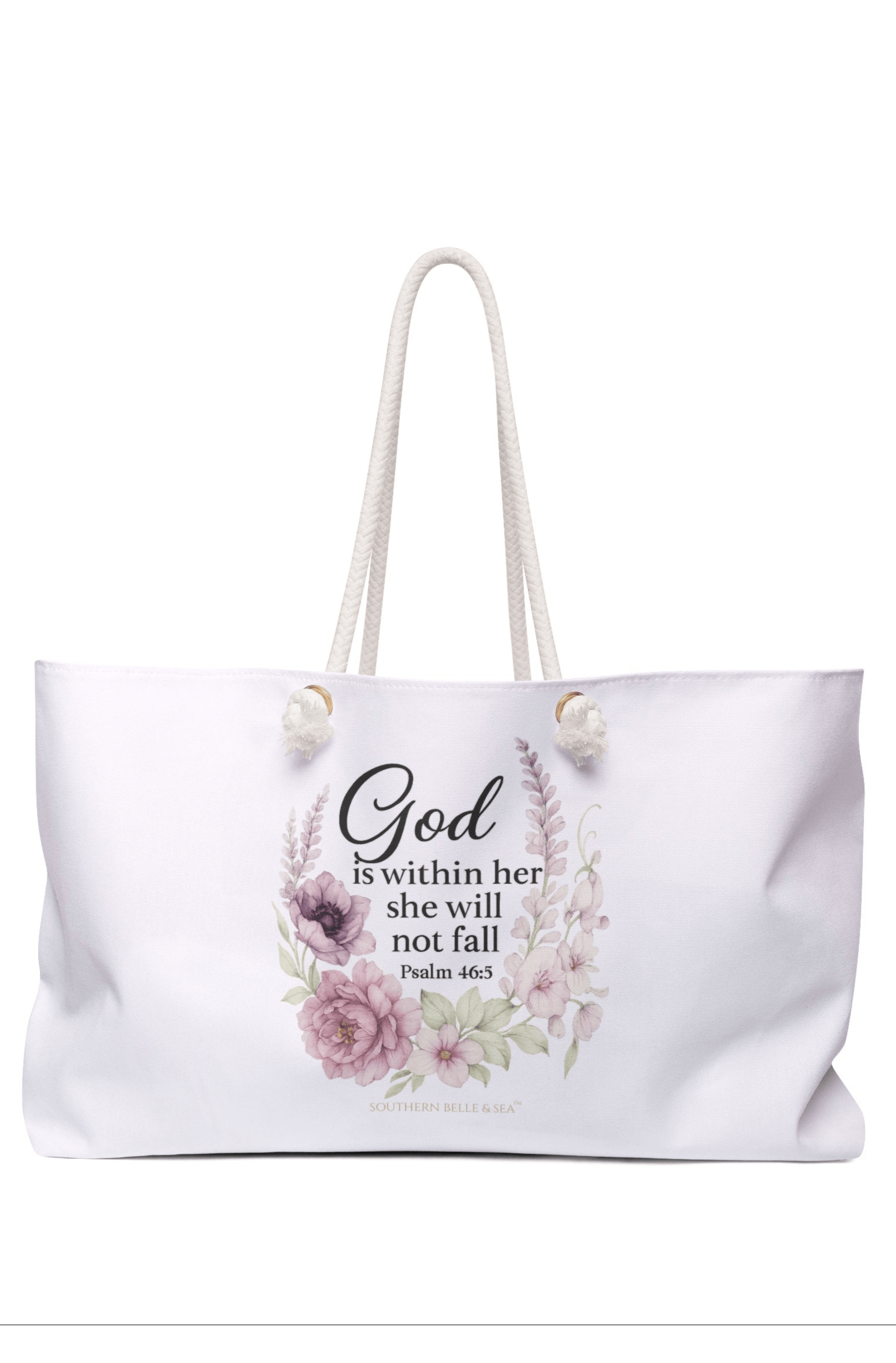 God Is Within Her” Pink Floral Weekender Tote — Virtue Collection | Southern Belle & Sea™ - Southern Belle & Sea