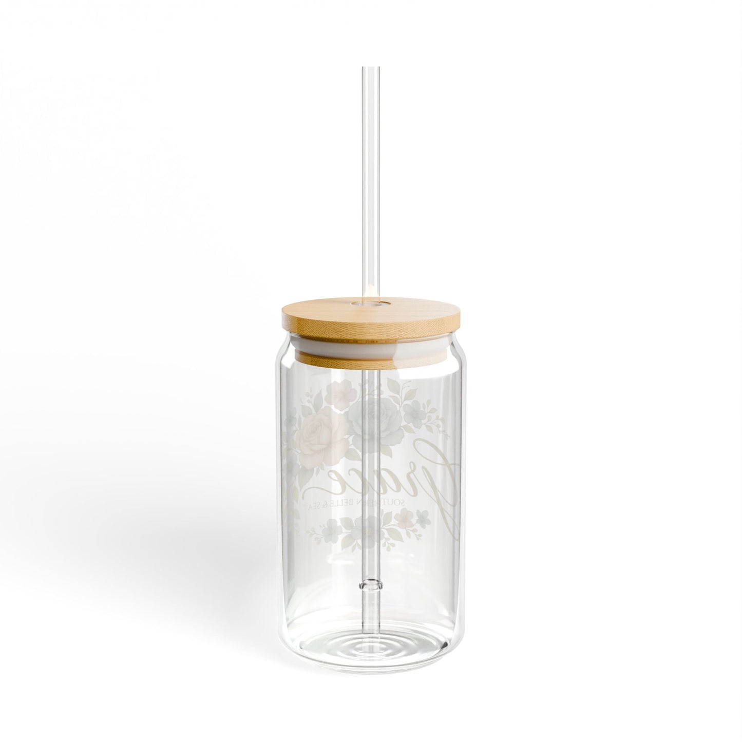 GRACE Floral 16oz Glass Tumbler with Bamboo Lid & Straw | Southern Belle & Sea - Southern Belle & Sea