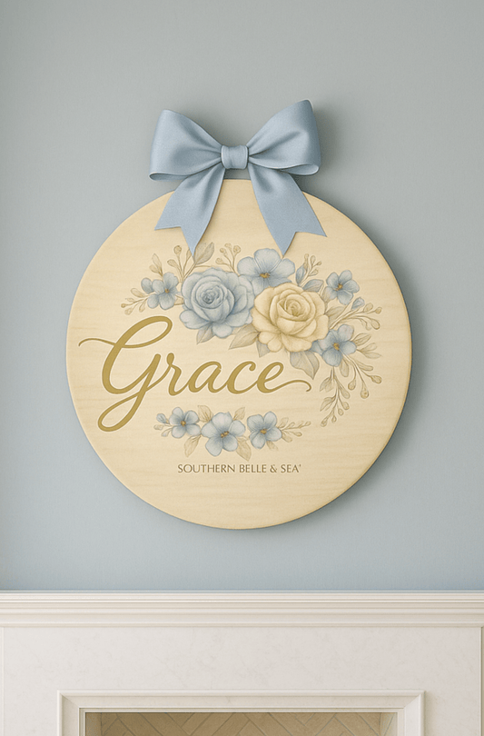 Grace Floral Wooden Wall Circle Sign — Virtue Collection | Southern Belle & Sea™ - Southern Belle & Sea