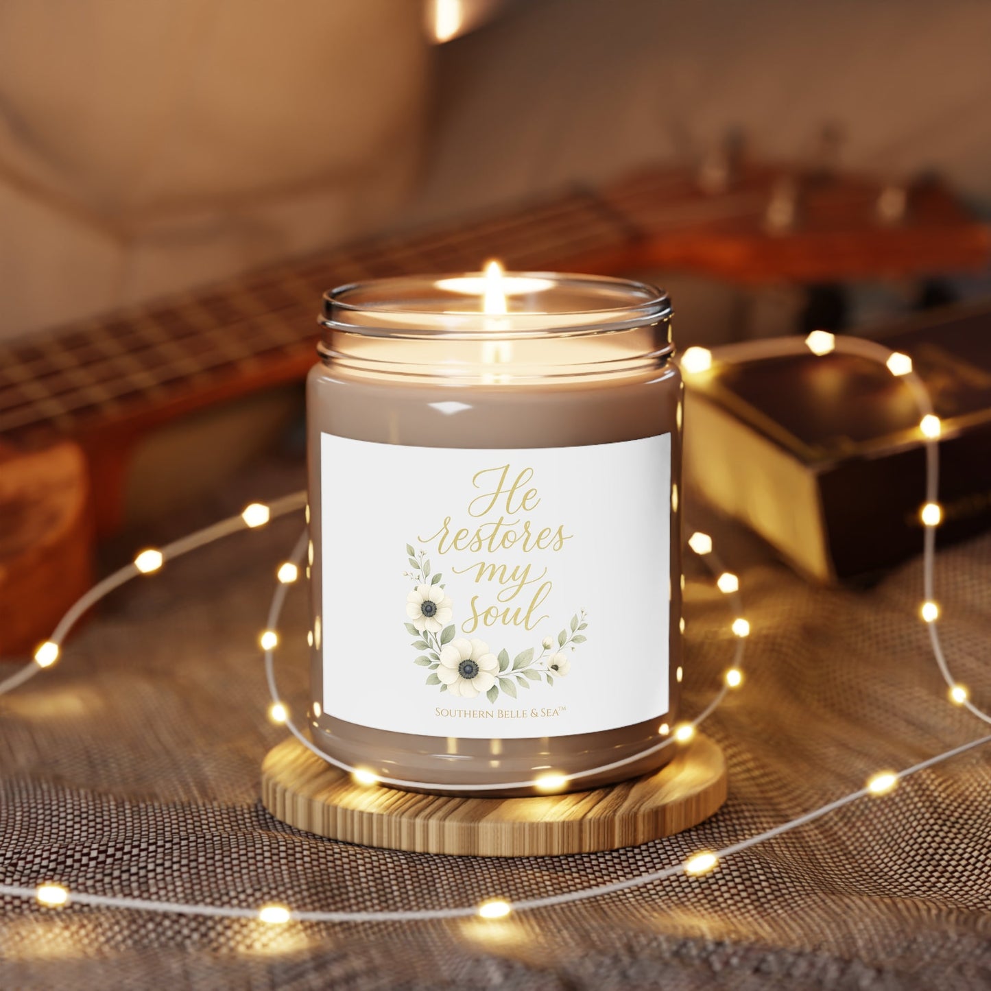 He Restores My Soul — Blue Floral Candle (9oz Jar) | Southern Belle & Sea™ - Southern Belle & Sea