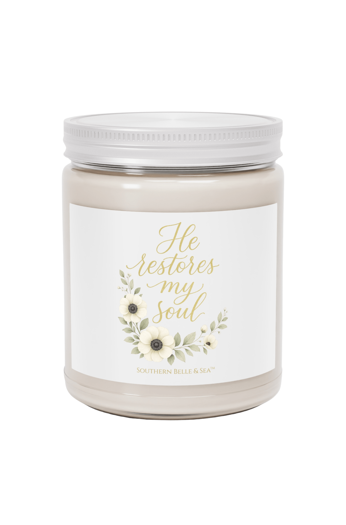 He Restores My Soul — Blue Floral Candle (9oz Jar) | Southern Belle & Sea™ - Southern Belle & Sea