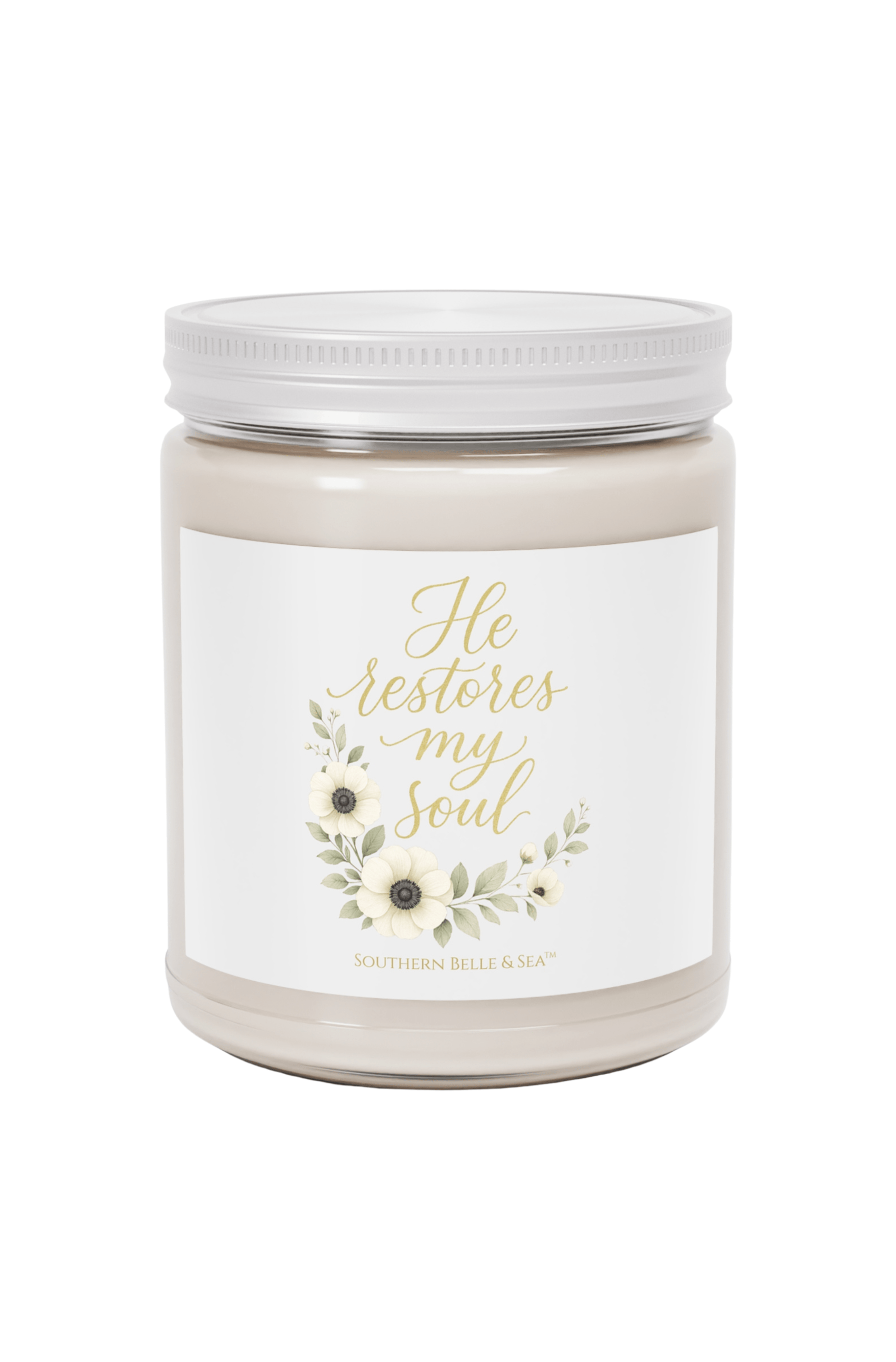 He Restores My Soul — Blue Floral Candle (9oz Jar) | Southern Belle & Sea™ - Southern Belle & Sea
