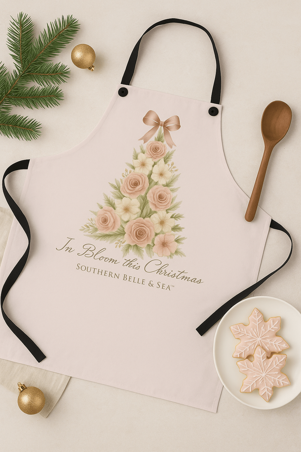 In Bloom This Christmas — Pink Floral Tree Apron | Southern Belle & Sea™ - Southern Belle & Sea