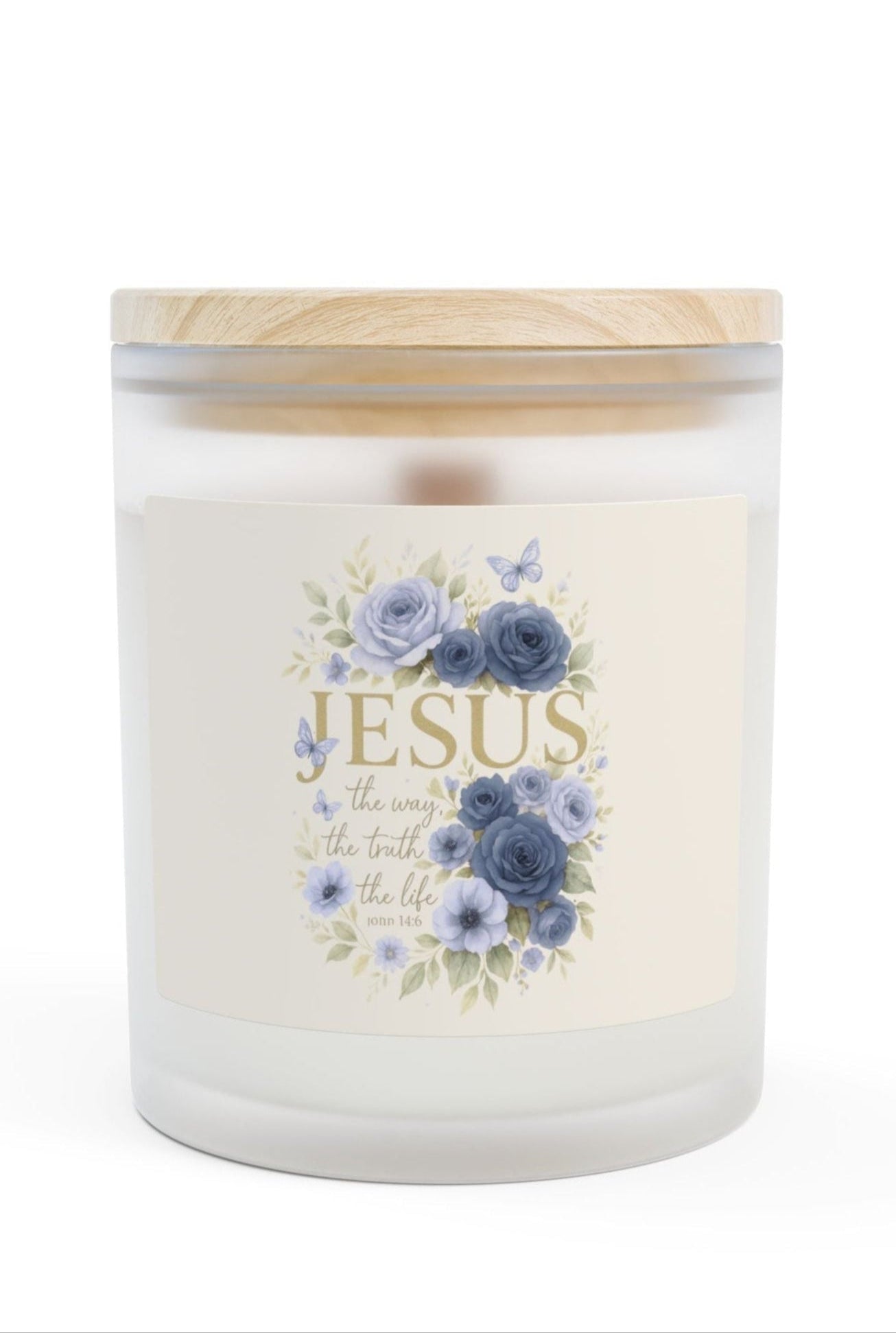Jesus” Blue Floral Candle (11oz Frosted Wooden Wick) | Southern Belle & Sea™ - Southern Belle & Sea