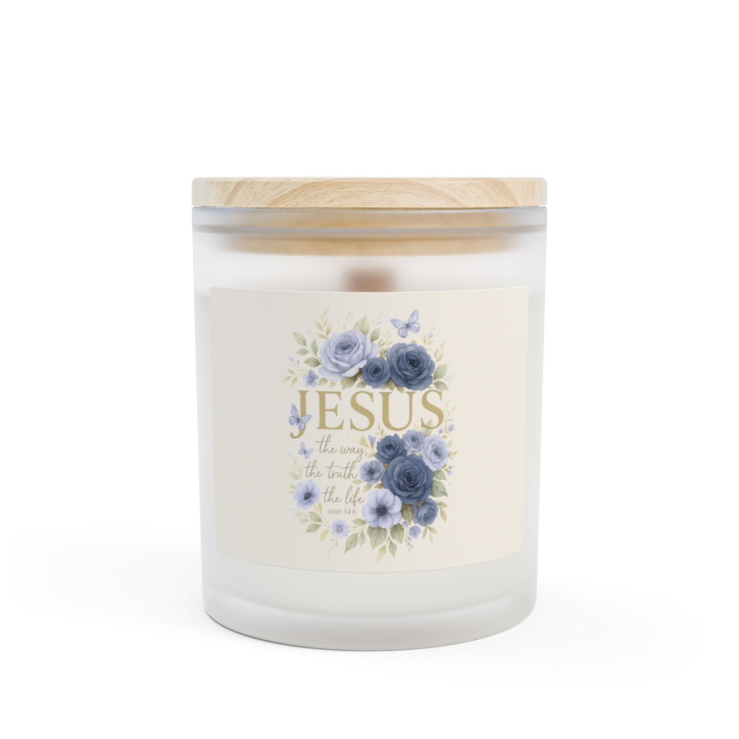 Jesus” Blue Floral Candle (11oz Frosted Wooden Wick) | Southern Belle & Sea™ - Southern Belle & Sea