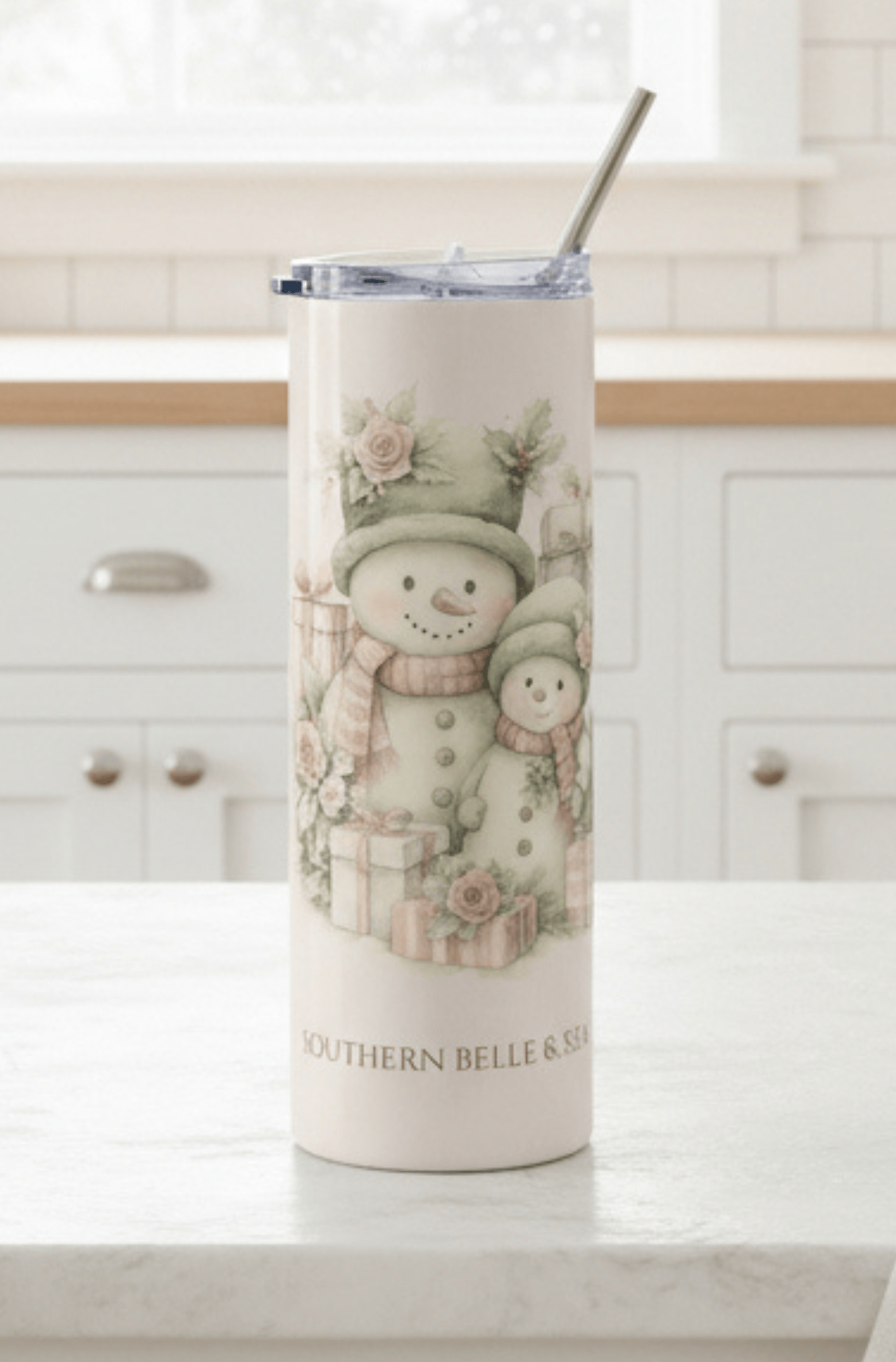 “Let It Snow” — Snowman Family 20oz Stainless Steel Tumbler | Southern Belle & Sea™ - Southern Belle & Sea