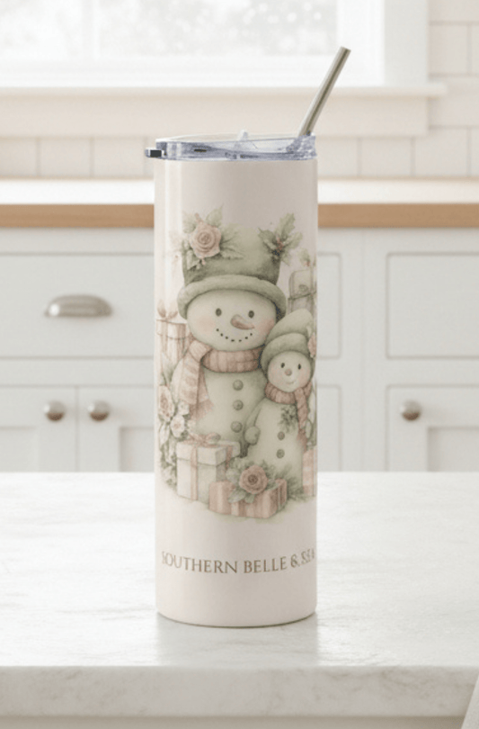 “Let It Snow” — Snowman Family 20oz Stainless Steel Tumbler | Southern Belle & Sea™ - Southern Belle & Sea
