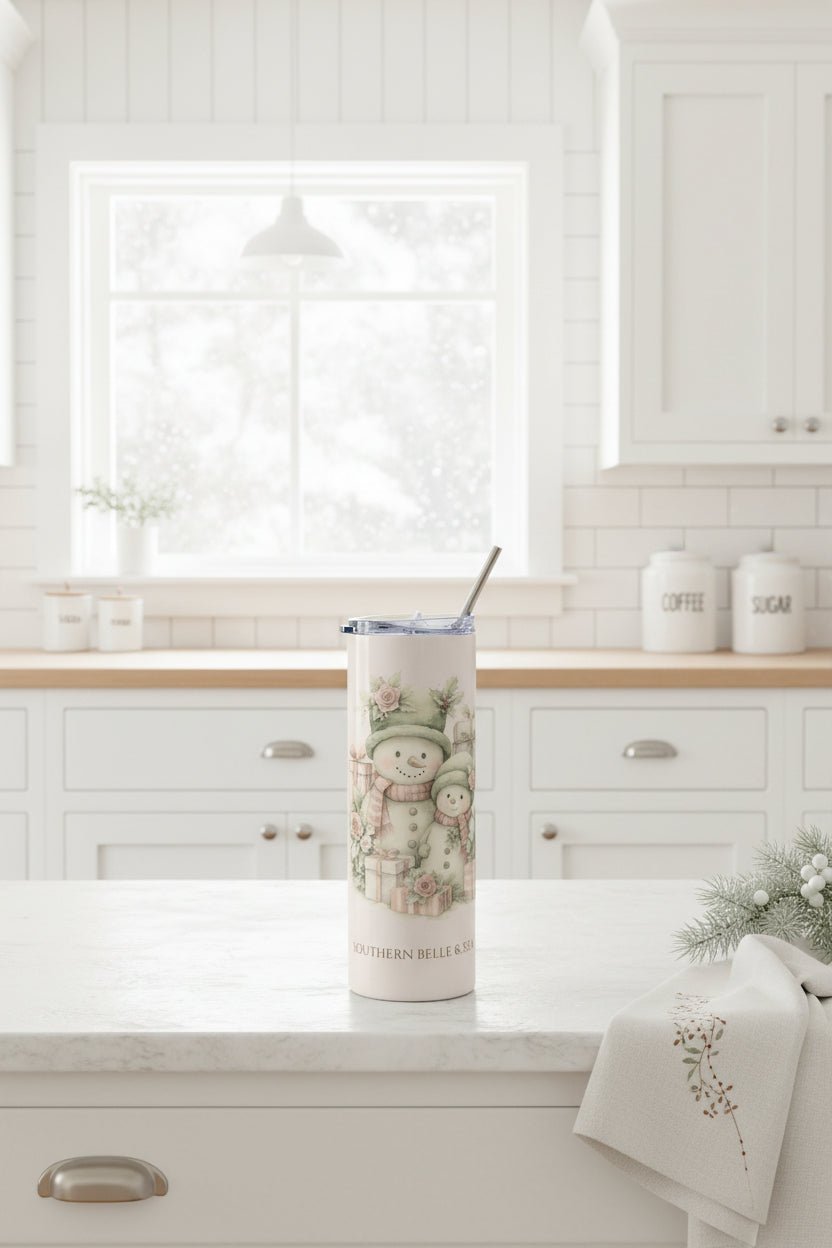 “Let It Snow” — Snowman Family 20oz Stainless Steel Tumbler | Southern Belle & Sea™ - Southern Belle & Sea