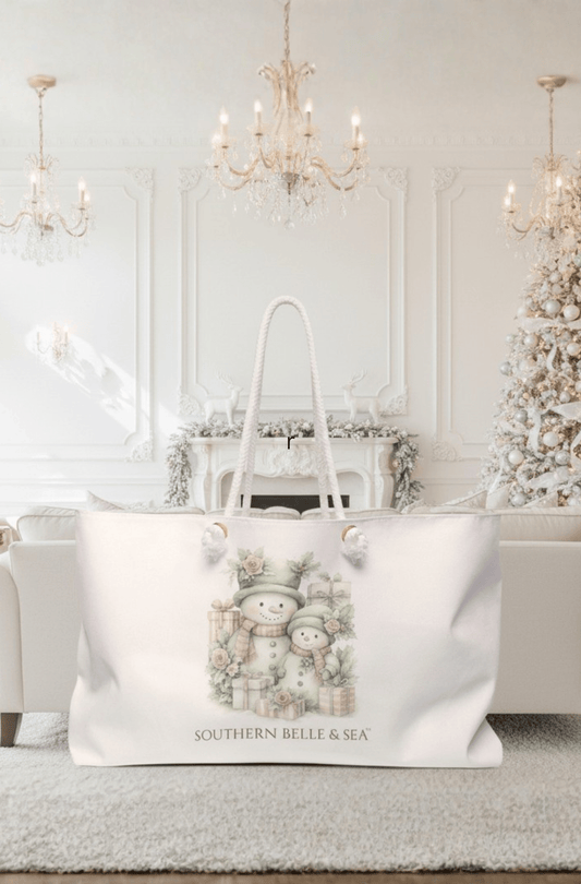 “LET IT SNOW” — Snowman Family Weekender Tote | Cozy Winter Travel Bag | Southern Belle & Sea™ - Southern Belle & Sea