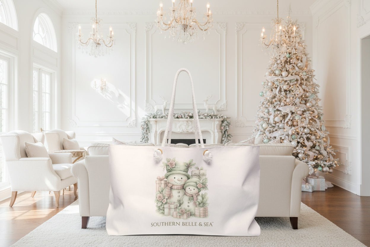 “LET IT SNOW” — Snowman Family Weekender Tote | Cozy Winter Travel Bag | Southern Belle & Sea™ - Southern Belle & Sea