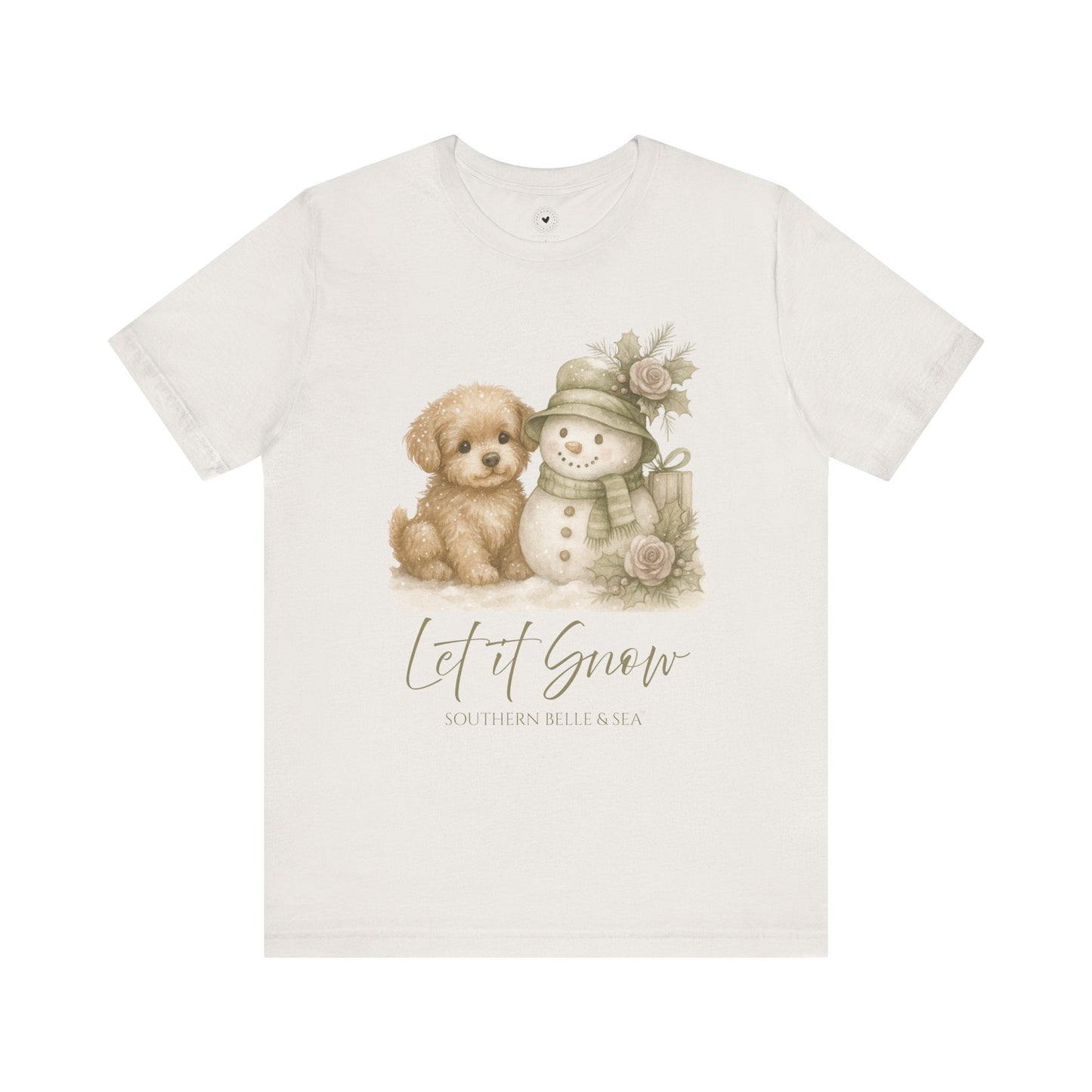 “Let It Snow” Tee (White) — Snowman & Puppy | Southern Belle & Sea™ - Southern Belle & Sea