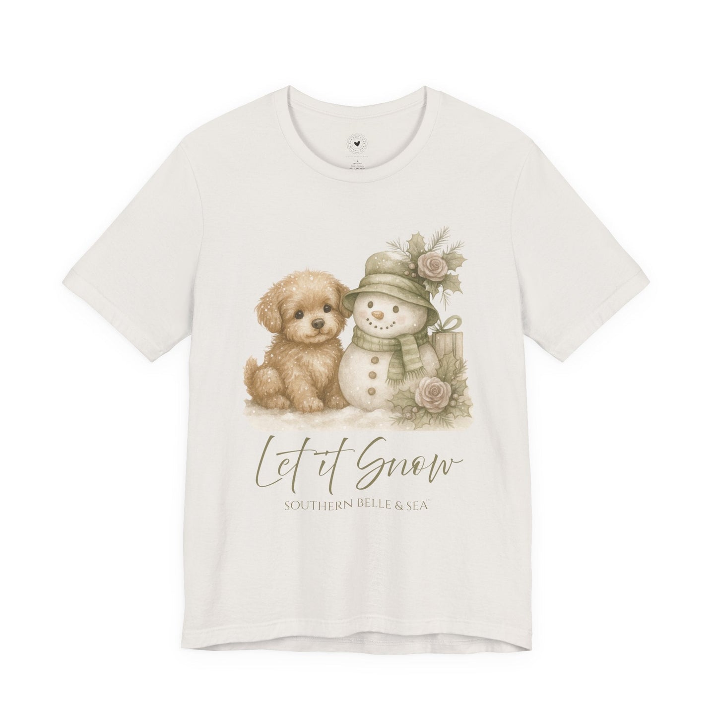 “Let It Snow” Tee (White) — Snowman & Puppy | Southern Belle & Sea™ - Southern Belle & Sea