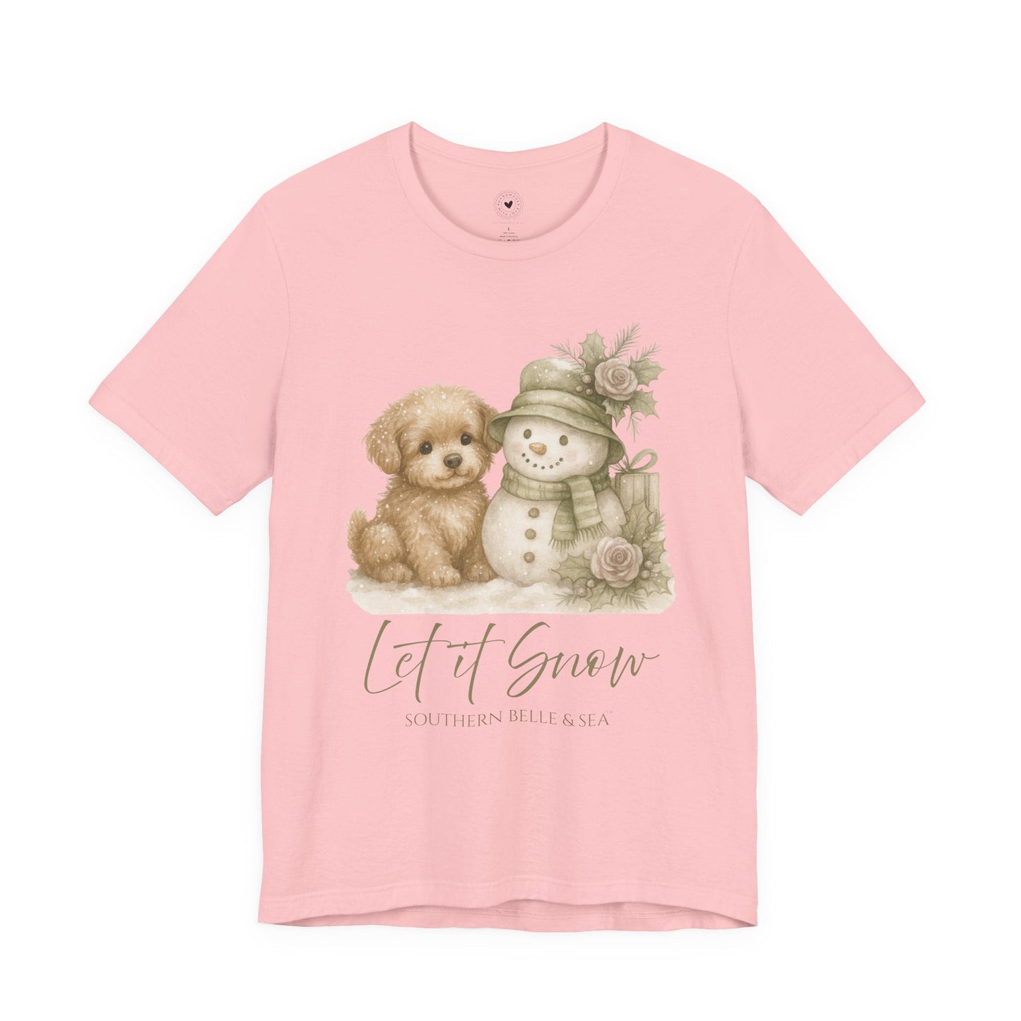 “Let It Snow” Tee (White) — Snowman & Puppy | Southern Belle & Sea™ - Southern Belle & Sea