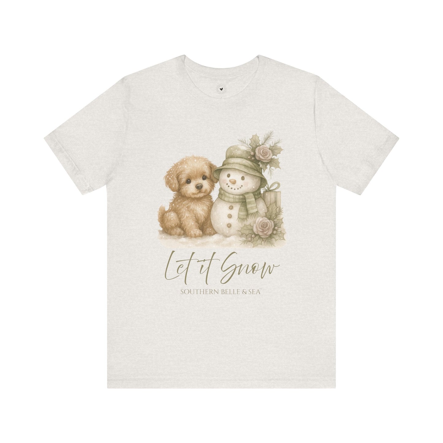 “Let It Snow” Tee (White) — Snowman & Puppy | Southern Belle & Sea™ - Southern Belle & Sea