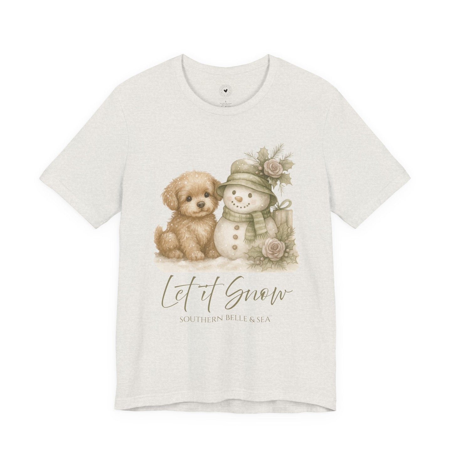 “Let It Snow” Tee (White) — Snowman & Puppy | Southern Belle & Sea™ - Southern Belle & Sea
