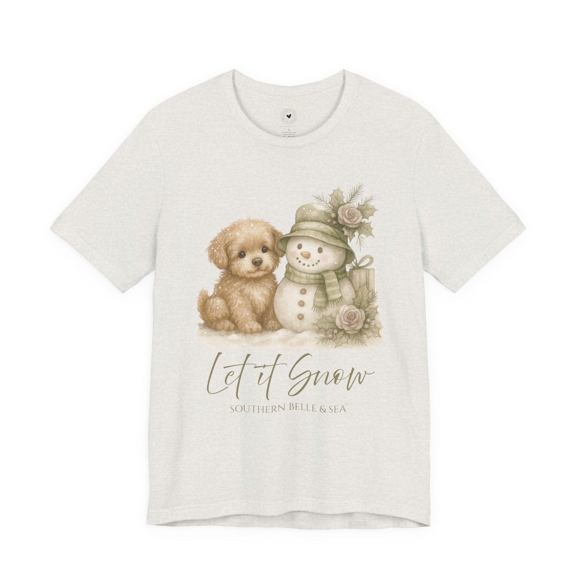 “Let It Snow” Tee (White) — Snowman & Puppy | Southern Belle & Sea™ - Southern Belle & Sea