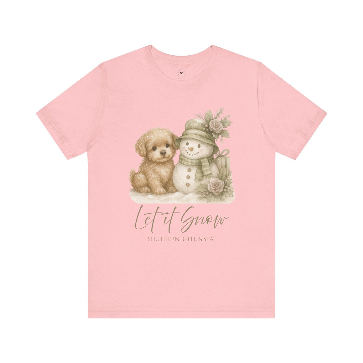 “Let It Snow” Tee (White) — Snowman & Puppy | Southern Belle & Sea™ - Southern Belle & Sea