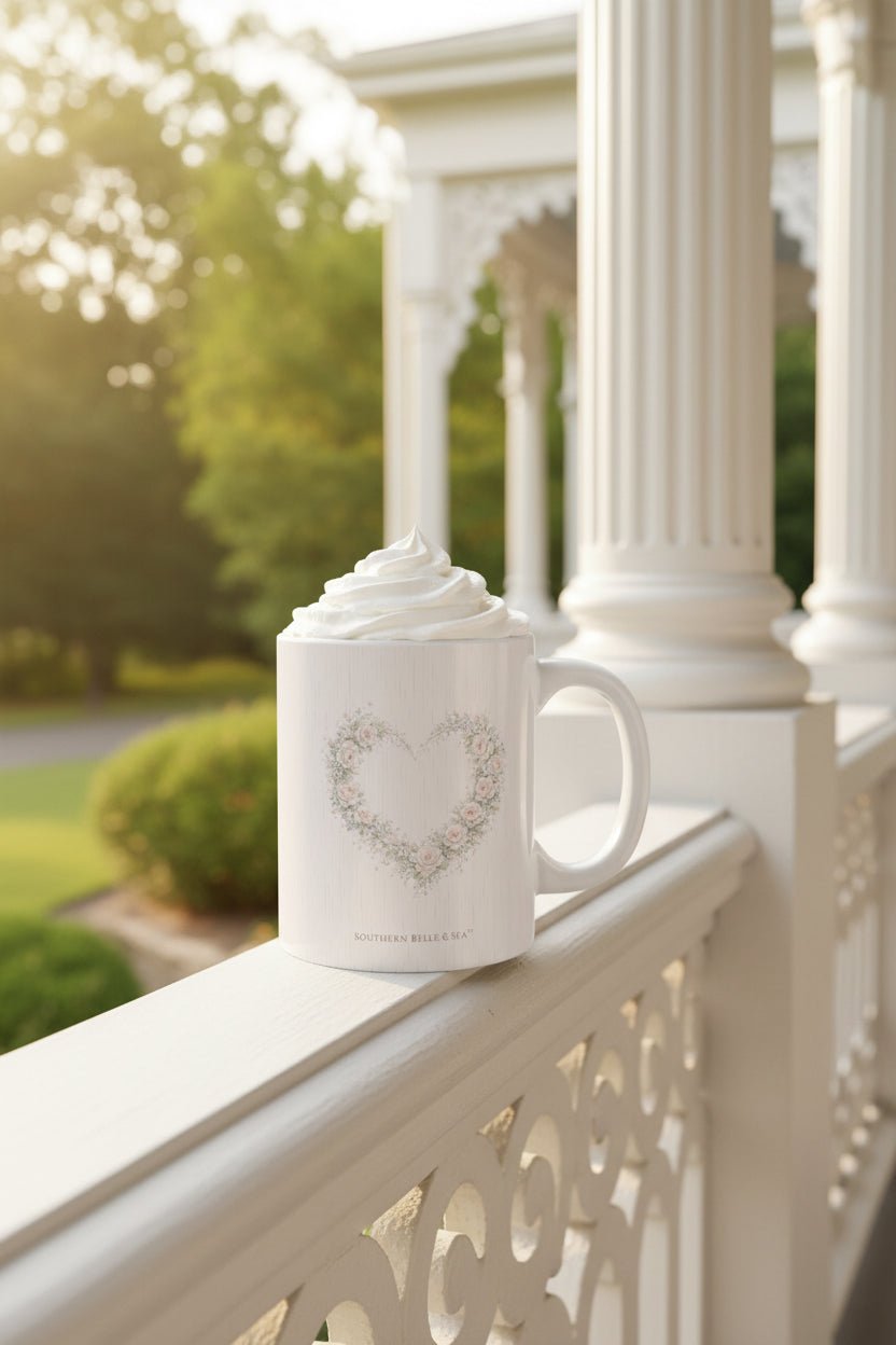 Let Love Lead Floral Heart Mug — Romantic Rose Coffee Cup | Southern Belle & Sea™ - Southern Belle & Sea