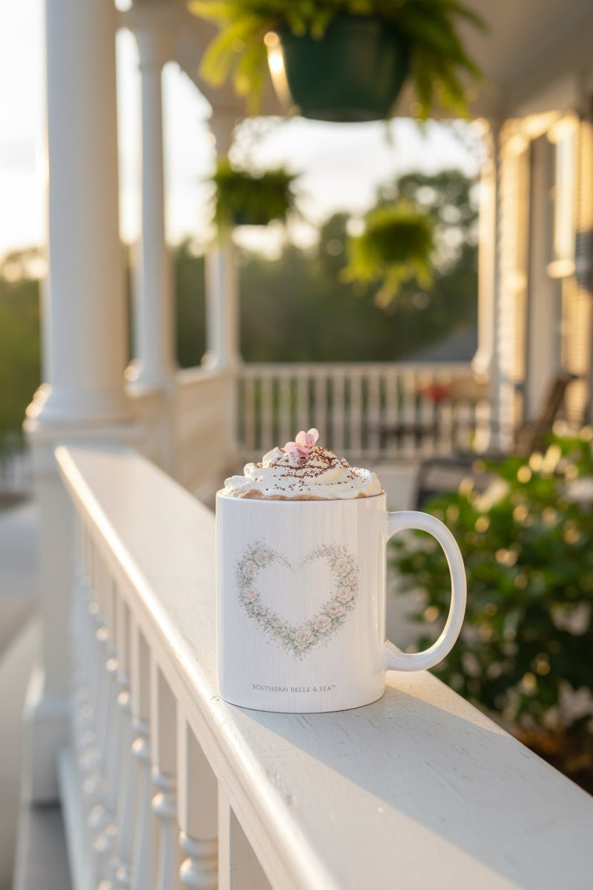 Let Love Lead Floral Heart Mug — Romantic Rose Coffee Cup | Southern Belle & Sea™ - Southern Belle & Sea