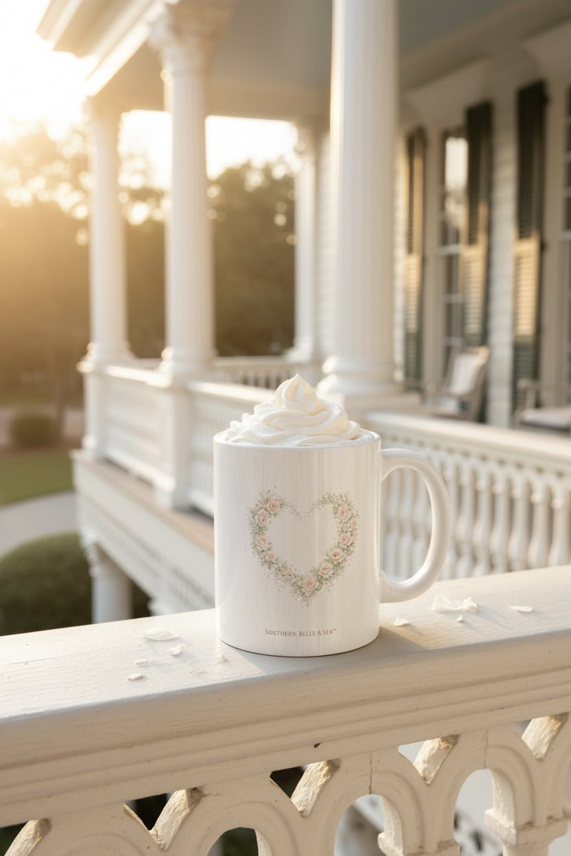 Let Love Lead Floral Heart Mug — Romantic Rose Coffee Cup | Southern Belle & Sea™ - Southern Belle & Sea