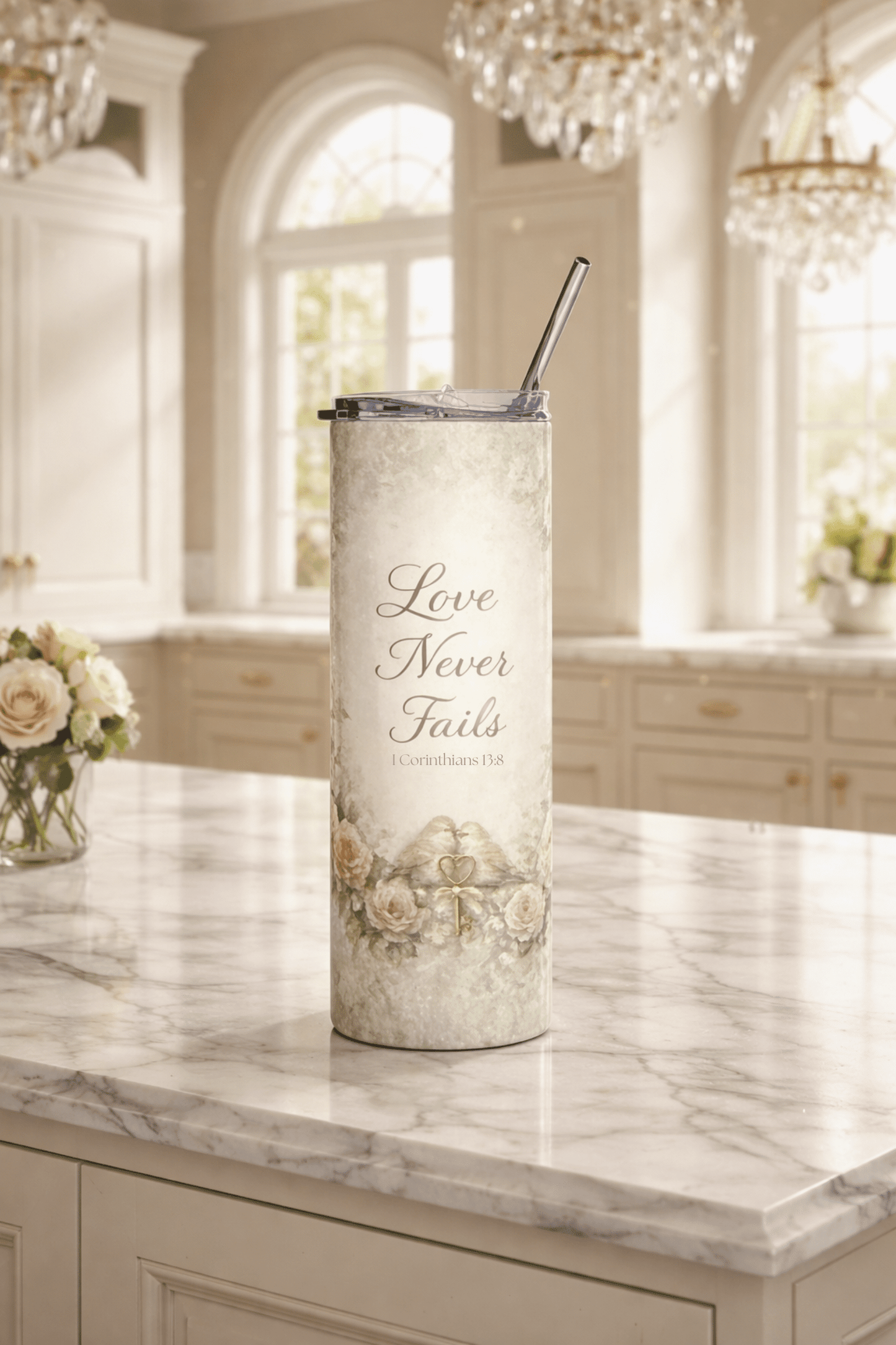 Love Never Fails 20oz Tumbler (1 Corinthians 13:8) — Magnolia Sips™ | Southern Belle & Sea™ - Southern Belle & Sea