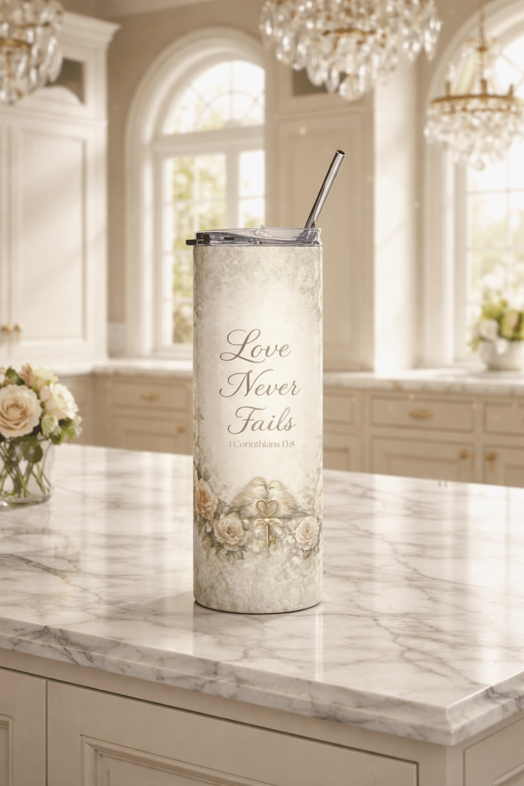 Love Never Fails 20oz Tumbler (1 Corinthians 13:8) — Magnolia Sips™ | Southern Belle & Sea™ - Southern Belle & Sea