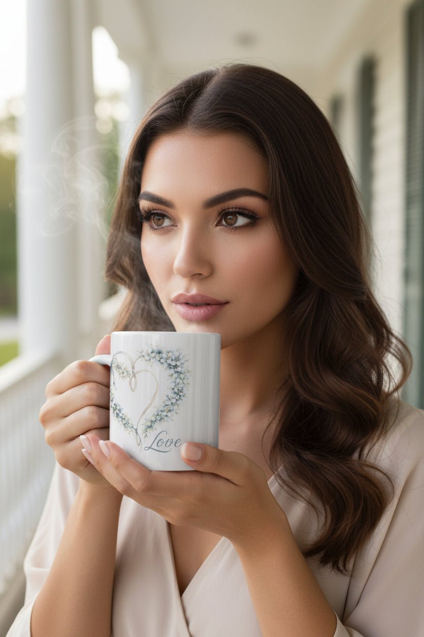 Love Never Fails Floral Heart Mug — Christian Faith Coffee Cup | Southern Belle & Sea™ - Southern Belle & Sea