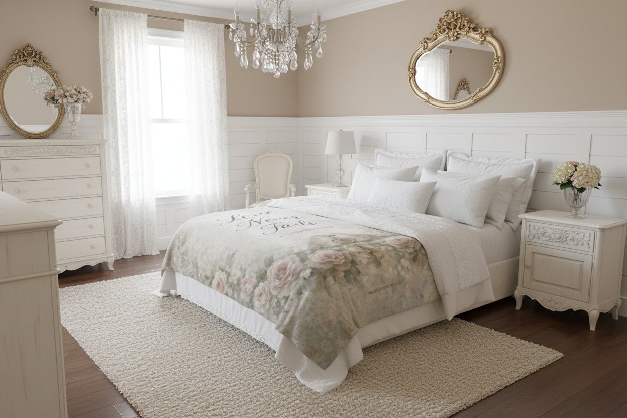 Love Never Fails Sherpa Blanket — 1 Corinthians 13:8 | Southern Belle & Sea™ - Southern Belle & Sea