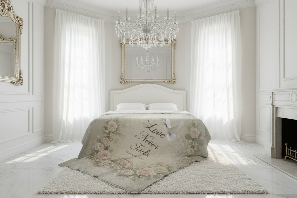 Love Never Fails Sherpa Blanket — 1 Corinthians 13:8 | Southern Belle & Sea™ - Southern Belle & Sea