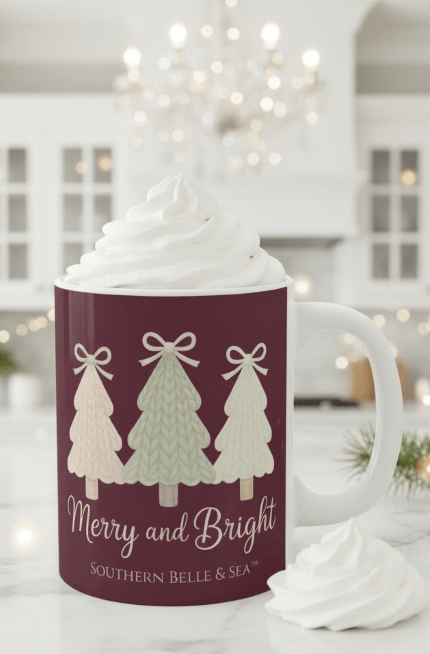 Merry and Bright Knitted Christmas Tree Mug (11oz) — Cozy™ Holiday Collection | Southern Belle & Sea™ - Southern Belle & Sea