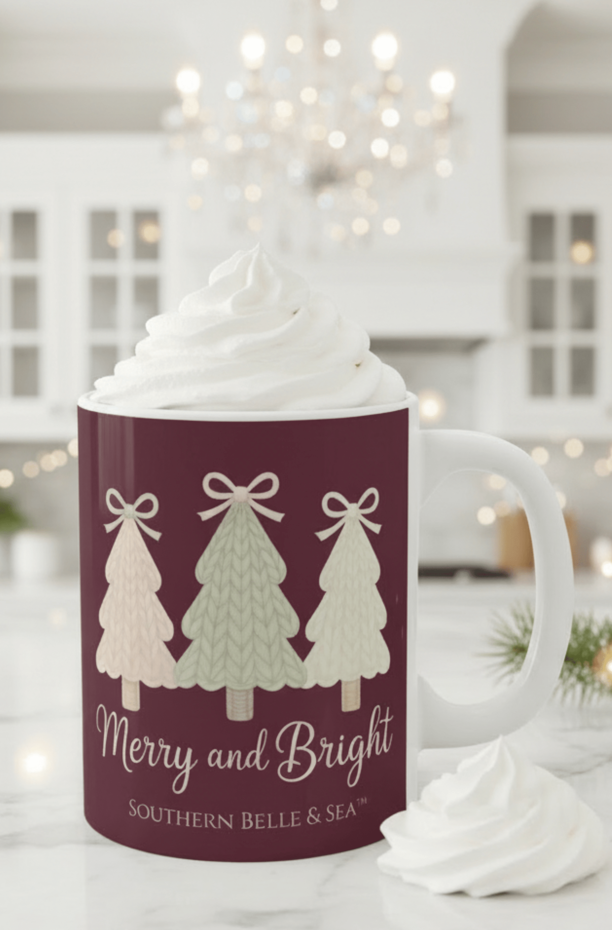 Merry and Bright Knitted Christmas Tree Mug (11oz) — Cozy™ Holiday Collection | Southern Belle & Sea™ - Southern Belle & Sea