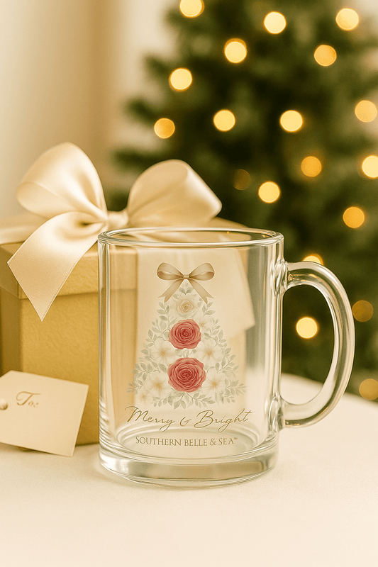 Merry & Bright Clear Glass Mug | Southern Belle & Sea™ - Southern Belle & Sea