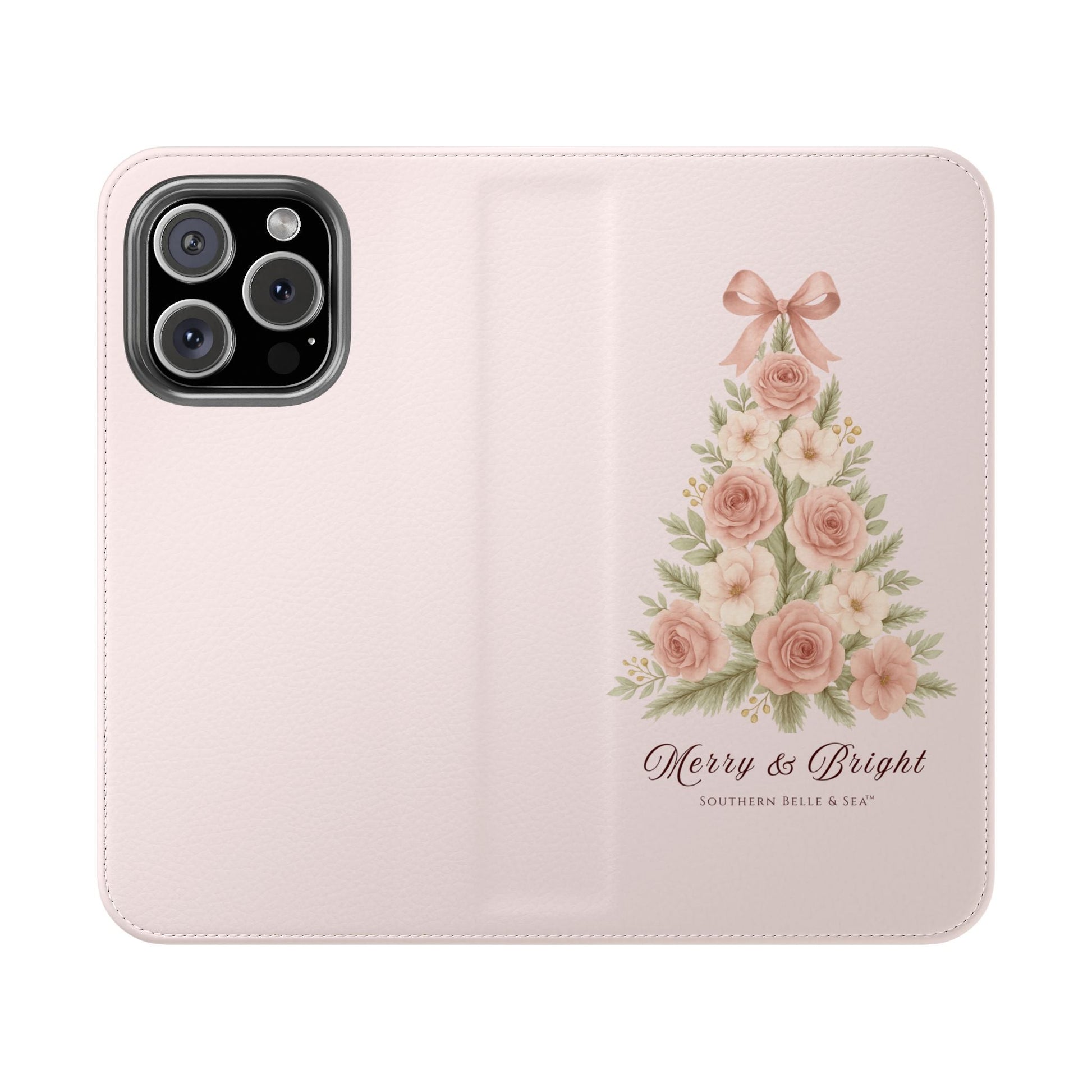 Merry & Bright — Pink Christmas Tree Flip Wallet Phone Case | Southern Belle & Sea™ - Southern Belle & Sea