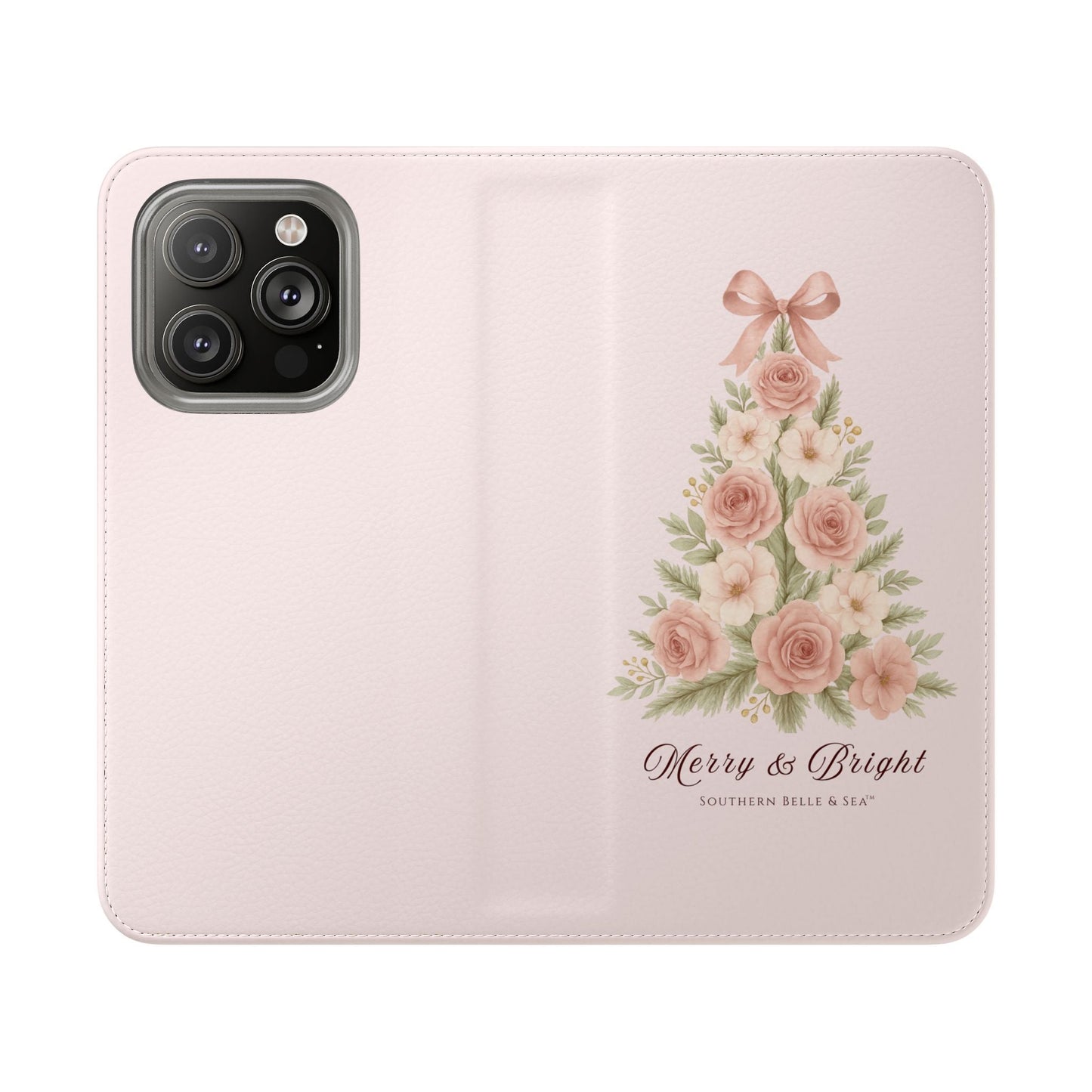 Merry & Bright — Pink Christmas Tree Flip Wallet Phone Case | Southern Belle & Sea™ - Southern Belle & Sea
