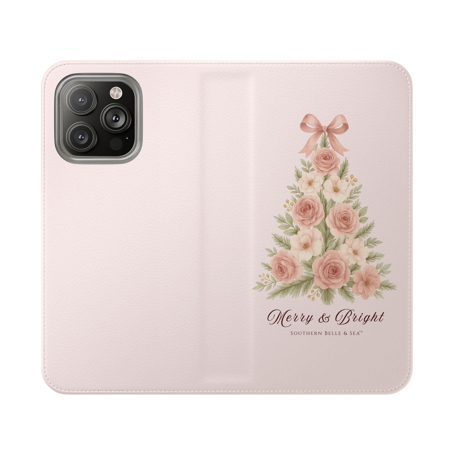 Merry & Bright — Pink Christmas Tree Flip Wallet Phone Case | Southern Belle & Sea™ - Southern Belle & Sea