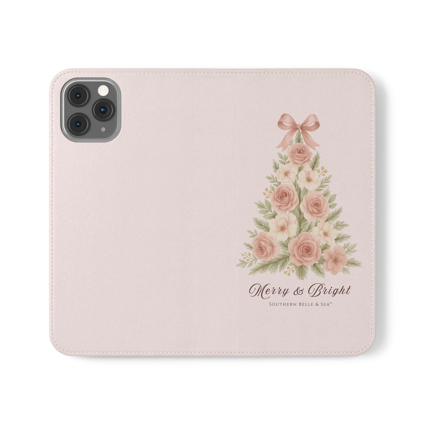 Merry & Bright — Pink Christmas Tree Flip Wallet Phone Case | Southern Belle & Sea™ - Southern Belle & Sea