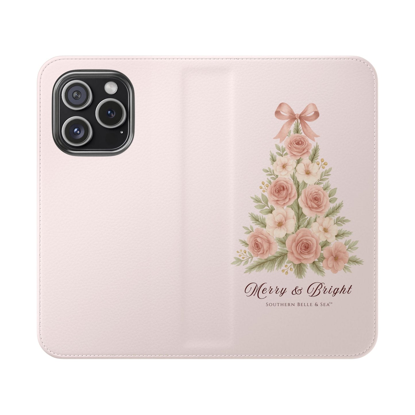 Merry & Bright — Pink Christmas Tree Flip Wallet Phone Case | Southern Belle & Sea™ - Southern Belle & Sea