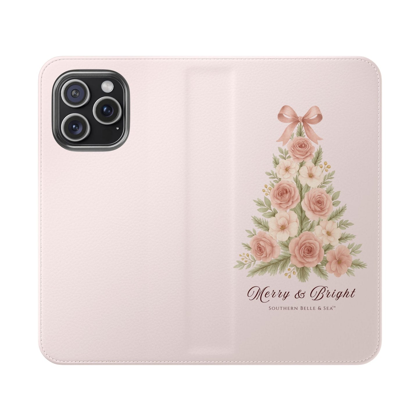 Merry & Bright — Pink Christmas Tree Flip Wallet Phone Case | Southern Belle & Sea™ - Southern Belle & Sea