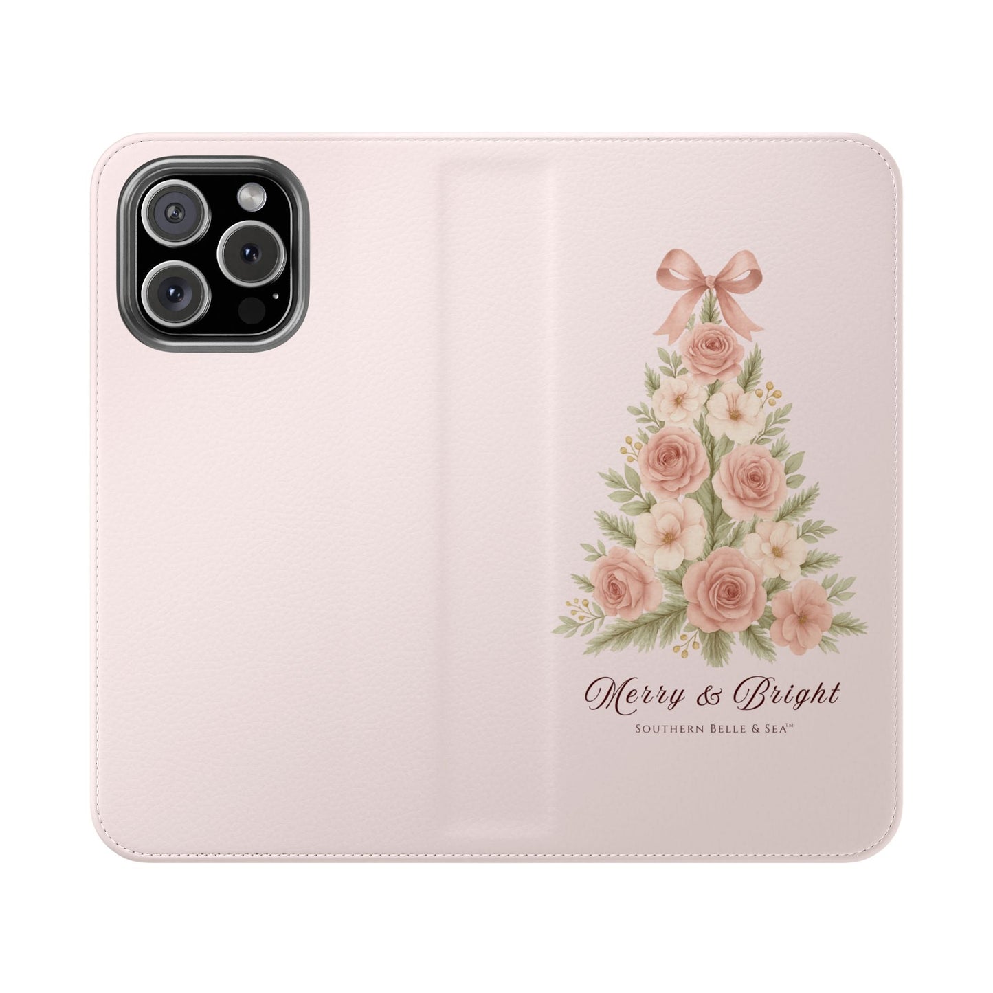 Merry & Bright — Pink Christmas Tree Flip Wallet Phone Case | Southern Belle & Sea™ - Southern Belle & Sea