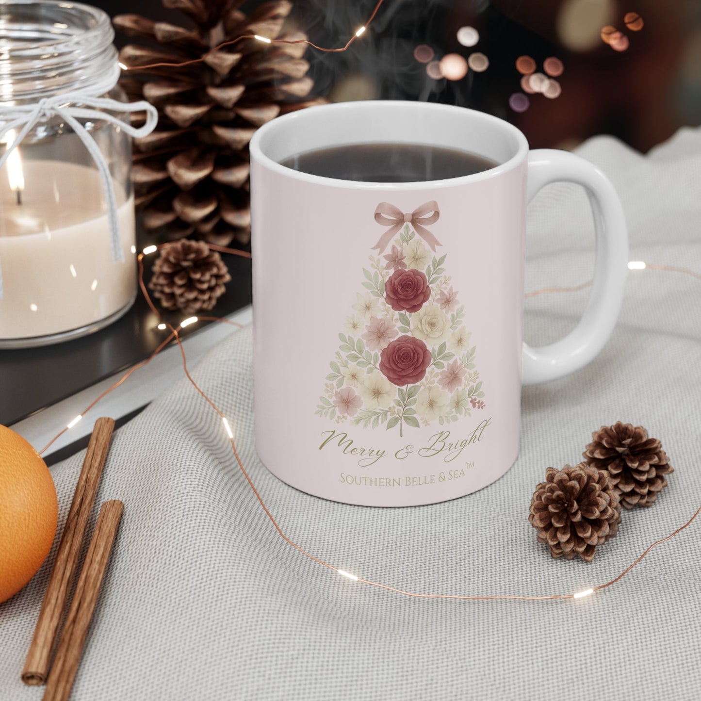 Merry & Bright Pink Christmas Tree Mug | Southern Belle & Sea™ - Southern Belle & Sea