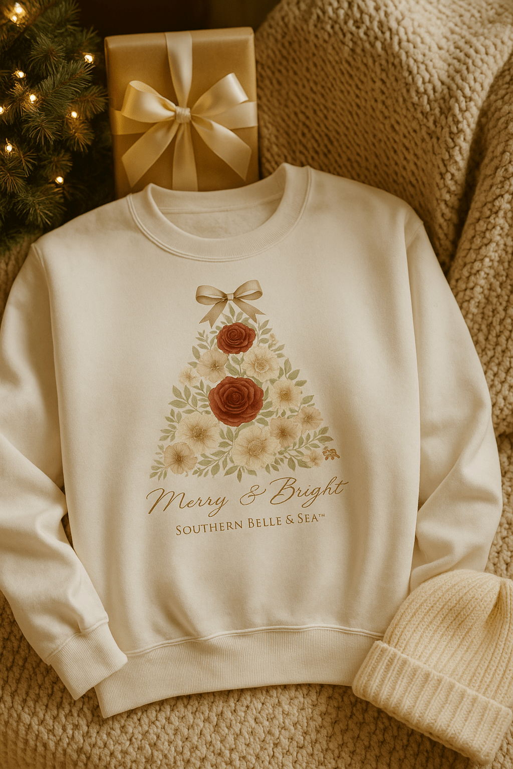 Merry & Bright White Sweatshirt — Merry & Bright Christmas Collection | Southern Belle & Sea™ - Southern Belle & Sea