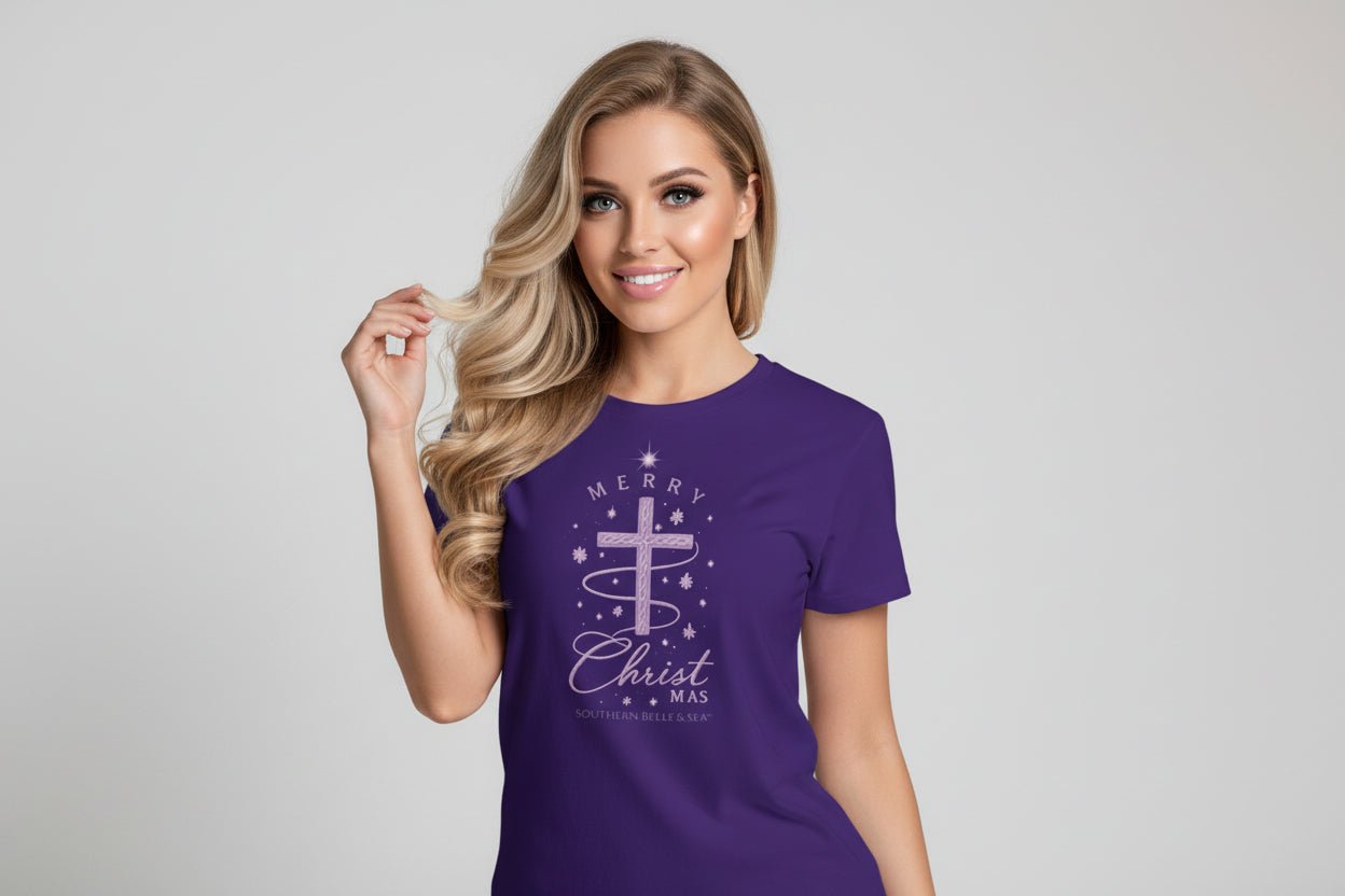 Merry Christ - mas Cross Tee (Purple Cross) — Merry Christ - mas Collection | Southern Belle & Sea™ - Southern Belle & Sea