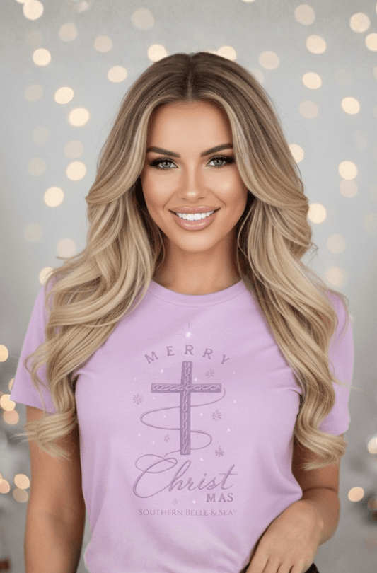 Merry Christ - mas Cross Tee (Purple Cross) — Merry Christ - mas Collection | Southern Belle & Sea™ - Southern Belle & Sea