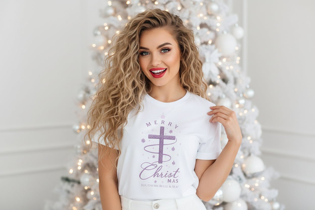 Merry Christ - mas Cross Tee (Purple Cross) — Merry Christ - mas Collection | Southern Belle & Sea™ - Southern Belle & Sea