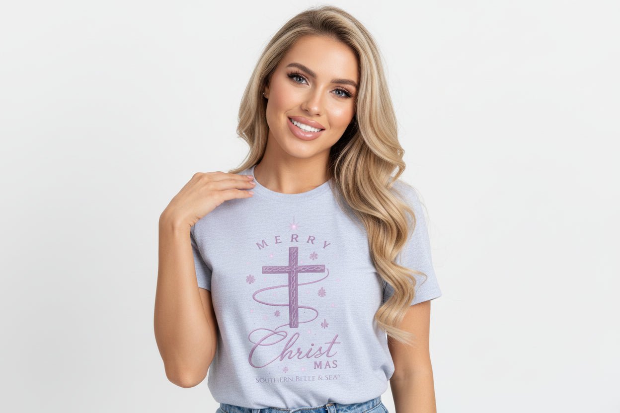 Merry Christ - mas Cross Tee (Purple Cross) — Merry Christ - mas Collection | Southern Belle & Sea™ - Southern Belle & Sea