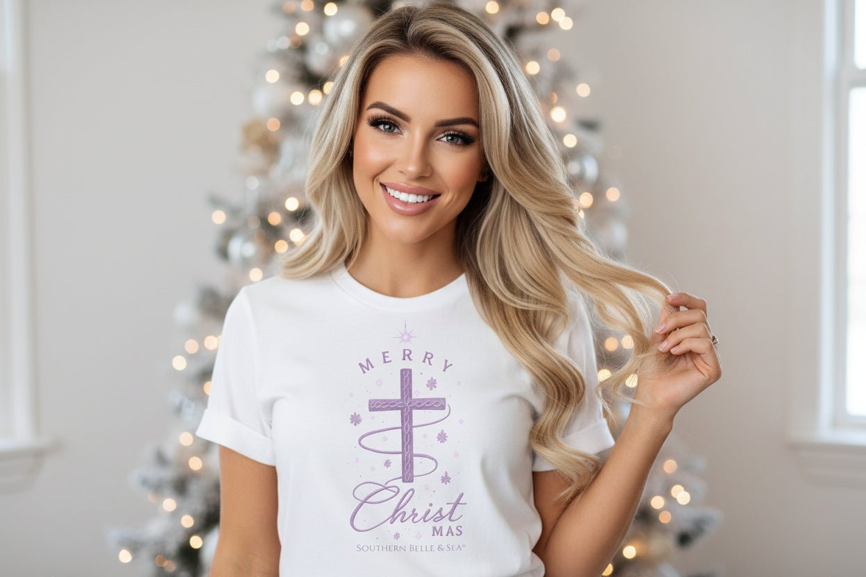 Merry Christ - mas Cross Tee (Purple Cross) — Merry Christ - mas Collection | Southern Belle & Sea™ - Southern Belle & Sea