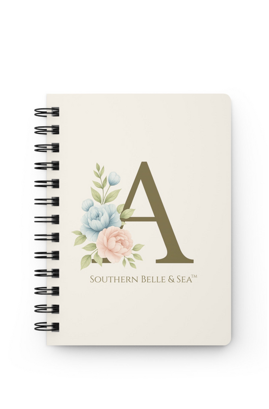 Monogram “A” Spiral Notebook by Southern Belle & Sea™, floral cover with glossy finish, 150 pages