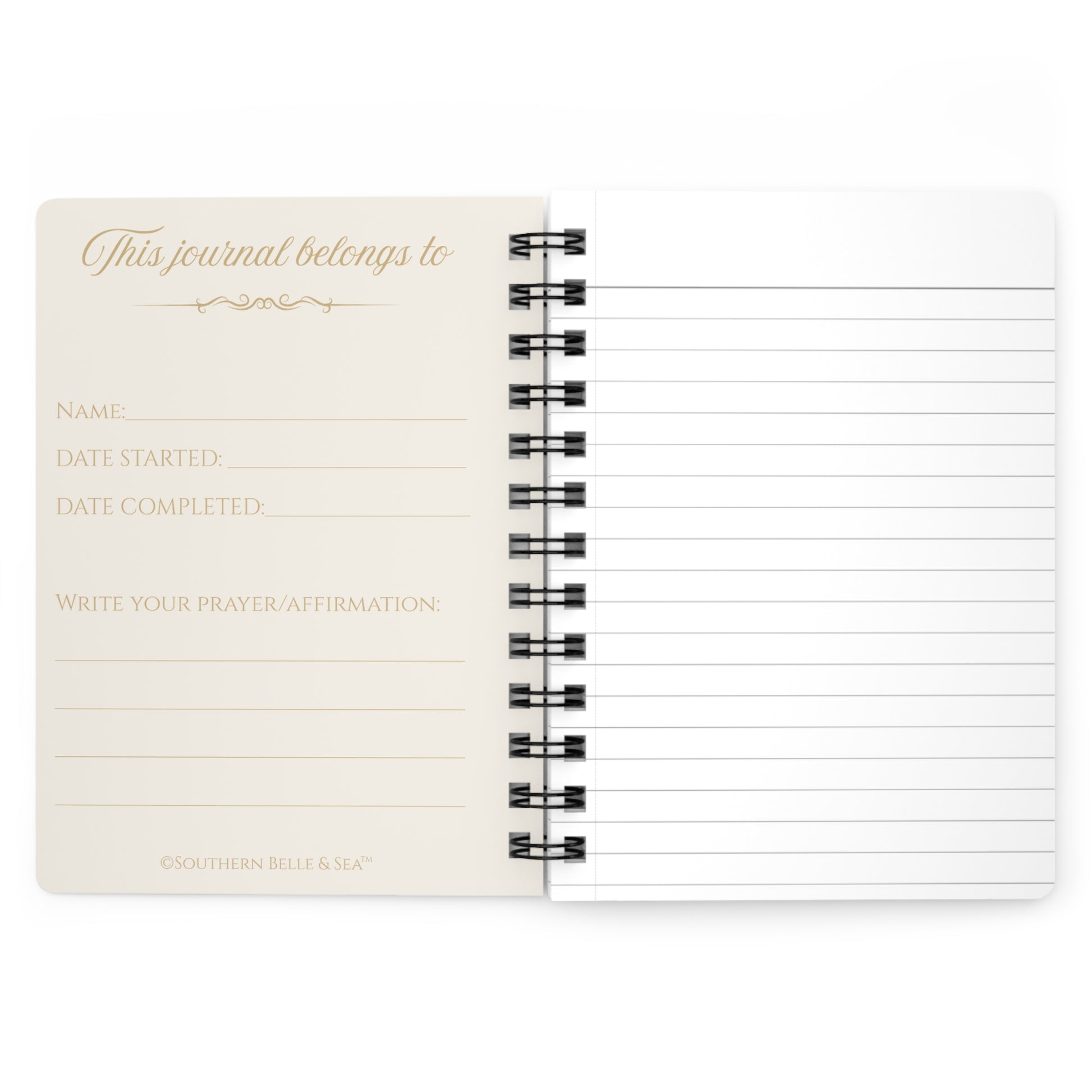 Inside cover of Monogram “B” Spiral Notebook, customizable with a name or note, Southern Belle & Sea™