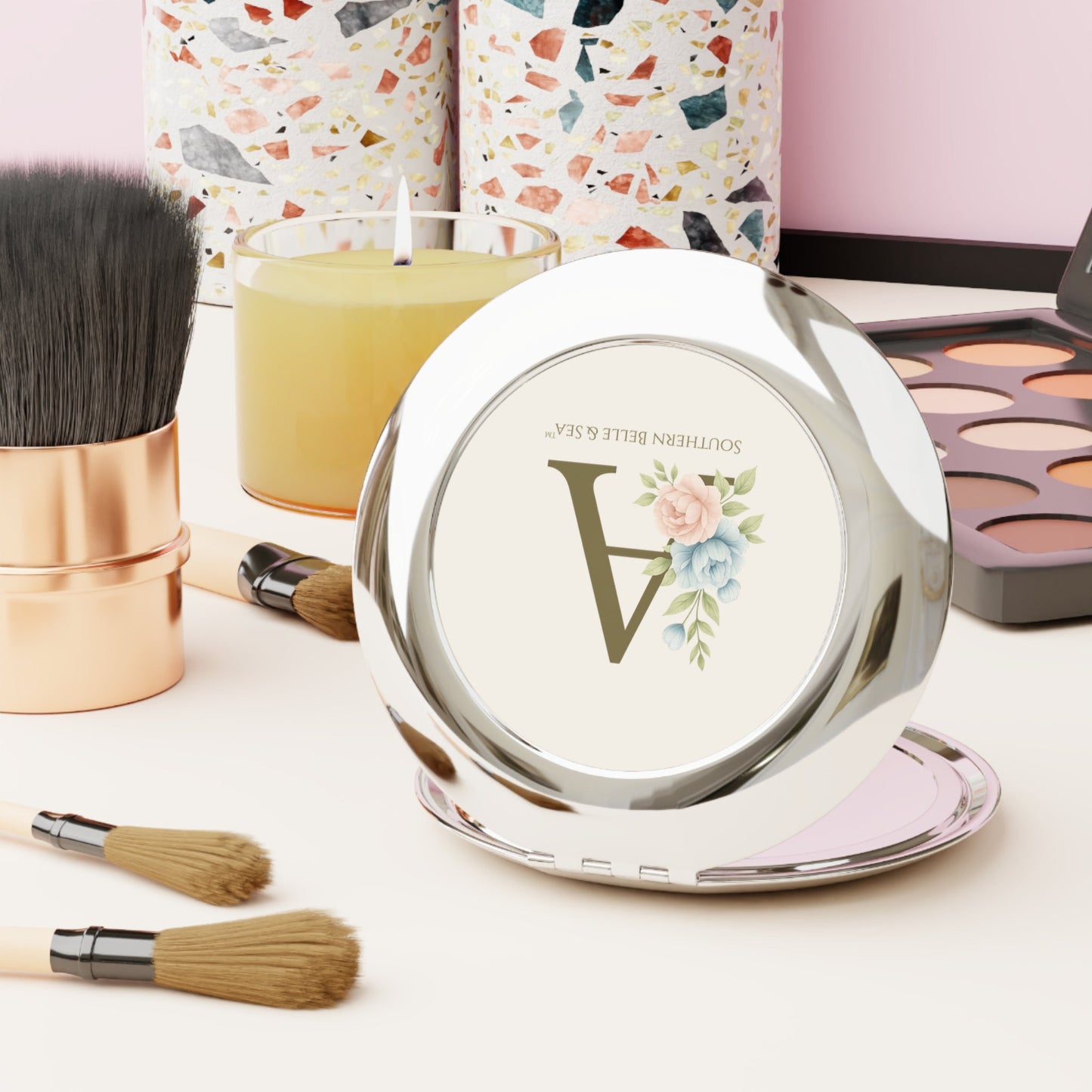 Monogram Compact Mirror – Letter A | Southern Belle & Sea™ - Southern Belle & Sea